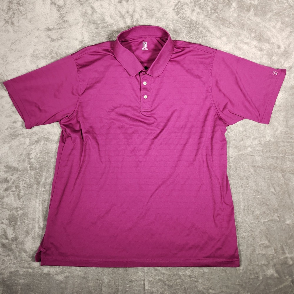 PGA Tour Polo Shirt Mens XXL Purple Excellent Striped Performance Golf Tee